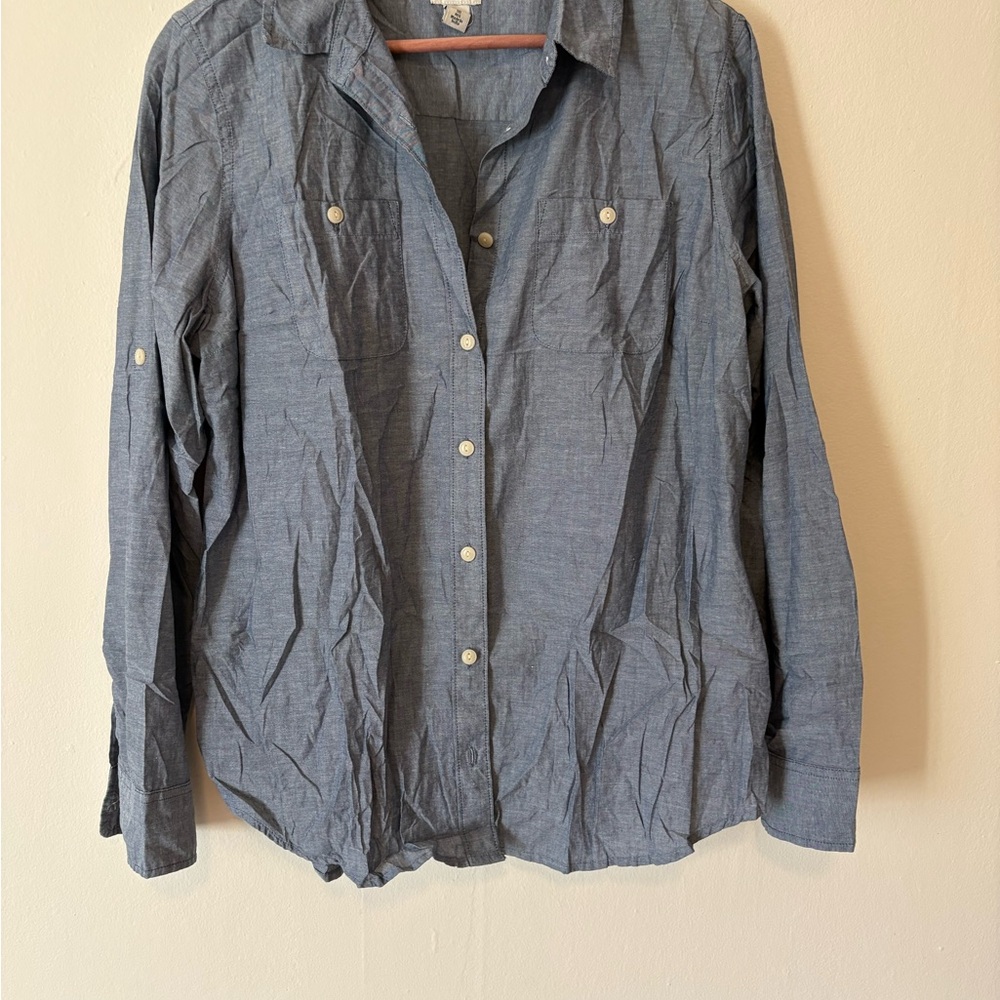 L.L. Bean Casual Blue Button-Down Shirt Medium Cotton